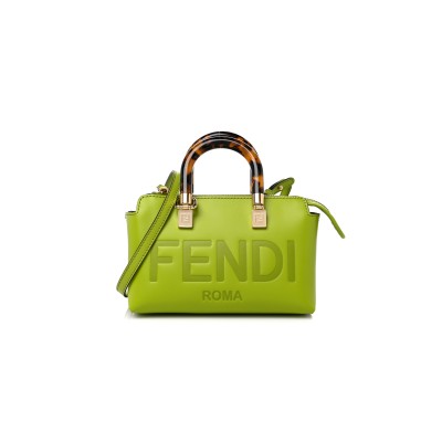 FENDI VITELLO KING PLEXIGLASS LOGO EMBOSSED MINI BY THE WAY TOP HANDLE BOSTON BAG WASABI (20*12*9cm)